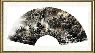 冷旭_秋山幽居图扇面