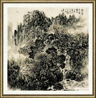 冷旭_秋山鸣泉图
