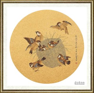 任重_金泥玉屑册页十开·嬉雀图