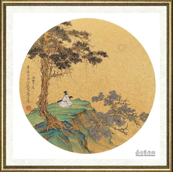 任重_金泥玉屑册页十开·抱琴邀月