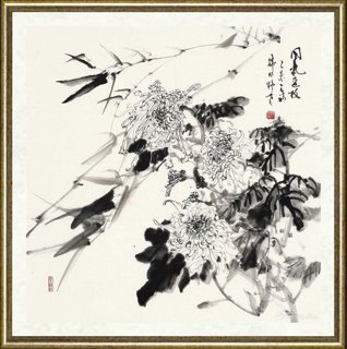 蔡瑜_菊花墨竹