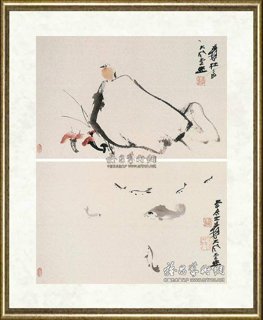 张大千_鸟石、游鱼