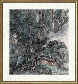 黄宾虹_翠壁危桥图轴（局部）