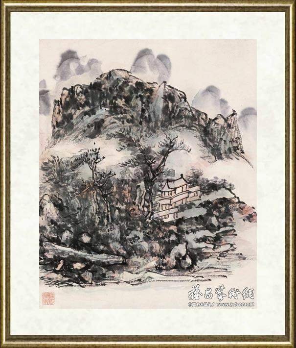 黄宾虹_设色山水图轴之二