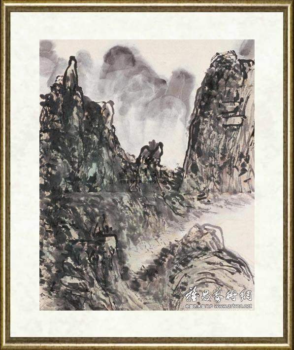 黄宾虹_设色山水条幅（局部）