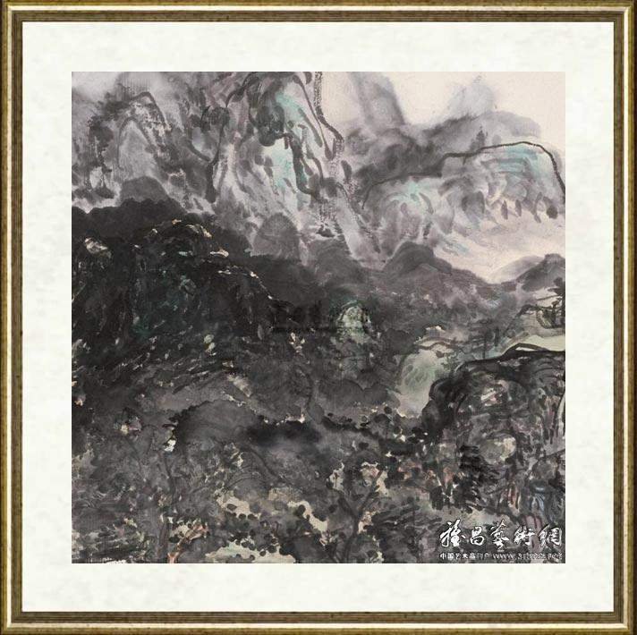 黄宾虹_青绿山水轴（局部）