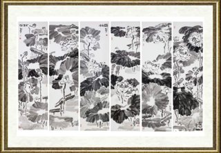 梁如洁_荷花六屏-秋水、破晓、披露、凉月,晨光、夏日