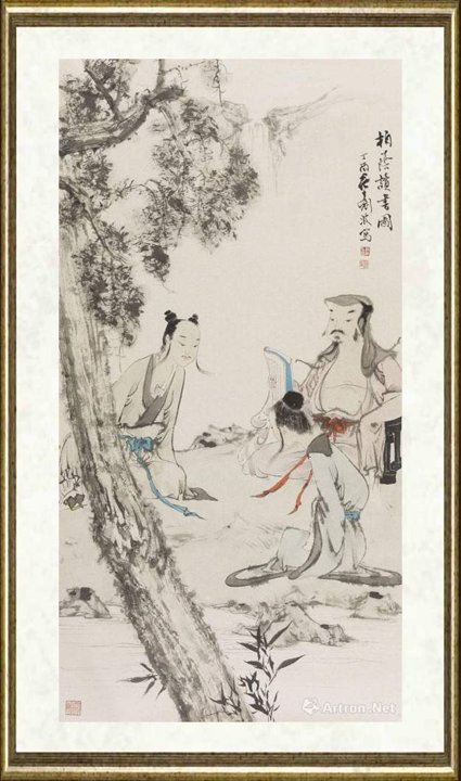 刘波_柏荫读书图