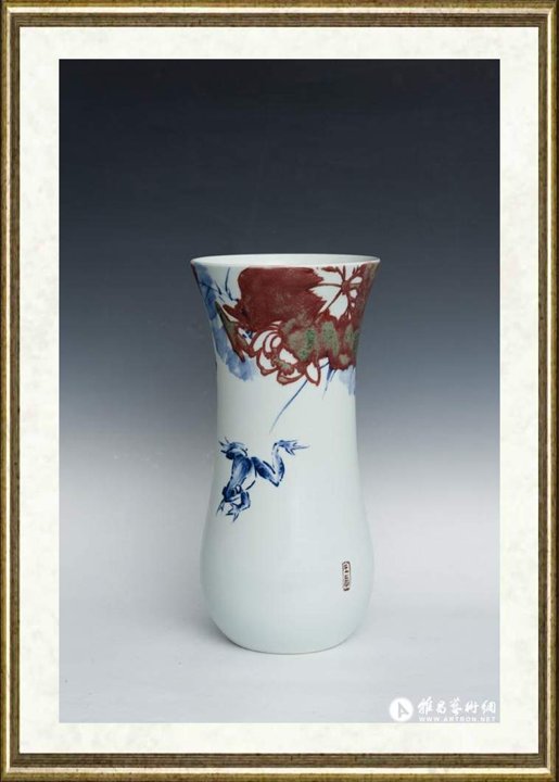 陈葆棣_青花釉里红《清池洼趣》瓶