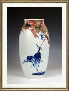 陈葆棣_青花釉里红《荷香引鹭》