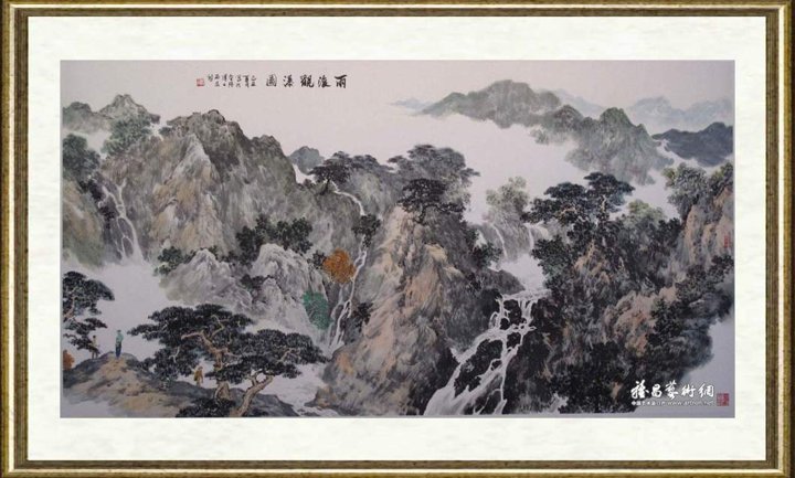 傅二石_雨后观瀑布图