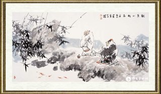 郑山麓_观鱼小酌图