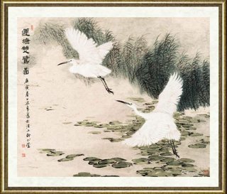 贾冰吾_莲塘双鹭图