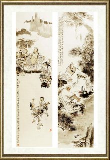 吕士荣_贤哲四条屏（之一“花开酒来”之二“松声琴韵”）
