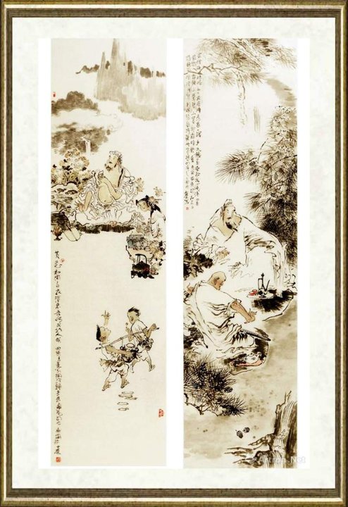 吕士荣_贤哲四条屏（之一“花开酒来”之二“松声琴韵”）