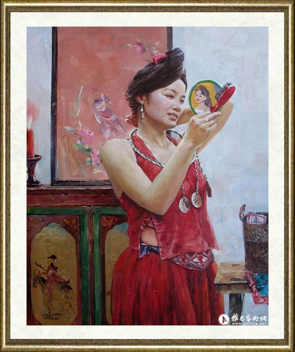 钱德湘_镜子之二（红背心）
