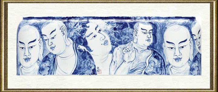 郭文光_阿罗汉青花对罐1局部