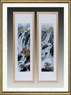 孙建成_金秋飞瀑·山水两条屏