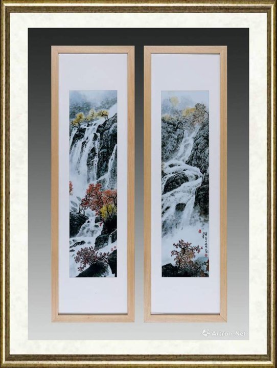 孙建成_金秋飞瀑·山水两条屏